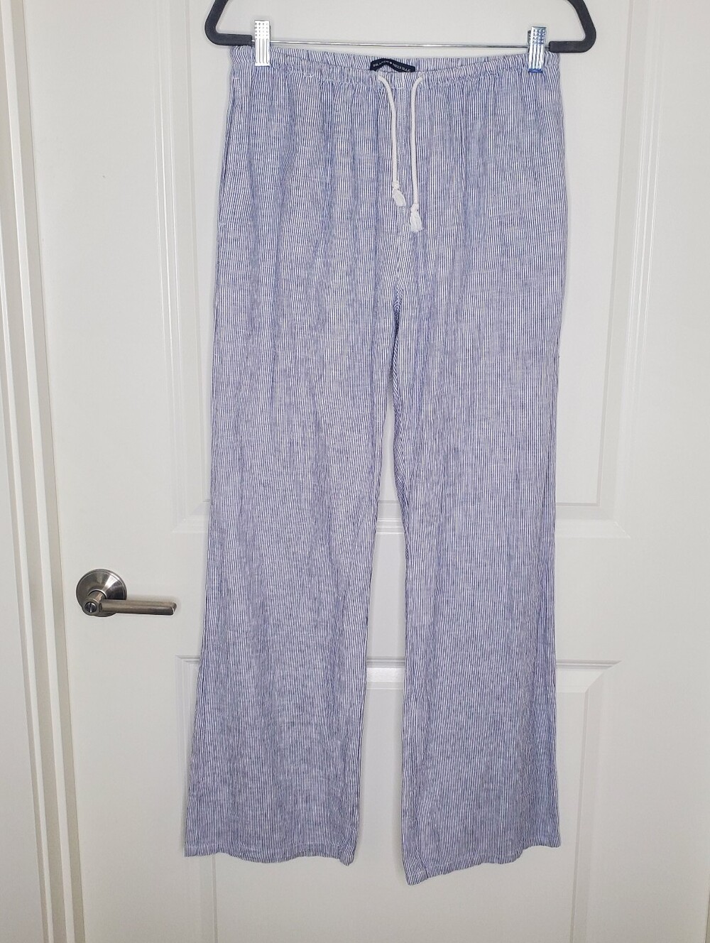 Brandy Melville Nanda Blue White Stripe Cotton Linen Low Rise Straight Leg Pants - Picture 3 of 8
